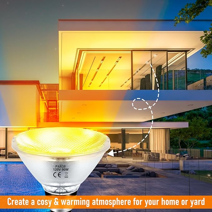 PAR38 Halogen Flood Light Bulbs 90W 120V, 2Pcs PAR38 Halogen Light Bulbs with E26 Base, 2800K Warm White, 4050 Lumens for Indoor and Outdoor