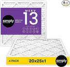 Simply 20x25x1 Air Filter, Merv 13, MPR 1500, 4 Pack, For Home AC Furnace & HVAC (Actual Size: 19.75"x24.75"x0.75") DUST, Pet, & Allergy Control