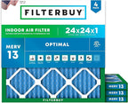 Filterbuy 24x24x1 Air Filter MERV 13 (MPR 1900) Health Defense Replacement (4-Pack), Electrostatic Pleated HVAC AC Furnace Filters, Made in USA (Actual Size: 23.38 x 23.38 x 0.75)