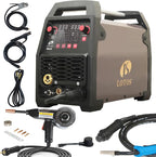 LOTOS MIG225SP MIG Welder with Aluminum Spool Gun, 225A 110/220V, 6 in 1 Gas MIG, Spool Aluminum, Gasless Flux Core, Stick, Lift TIG, Spot, Multi Process Welding Machine Auto Synergistic Setting