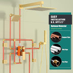 Enga Dual Shower Head Shower System with Body Jets, Wall Mount 10+6" Dual Rain Shower Head with 2 in 1 Handheld Spray for Two People, Shower Faucet Set with Valve Kit, Brushed Gold
