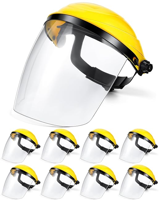 8 Pack Safety Face Shield for Grinding and Cutting, Full Impact Resistant Face Shield Mask for Work Chemical Woodworking (Yellow)