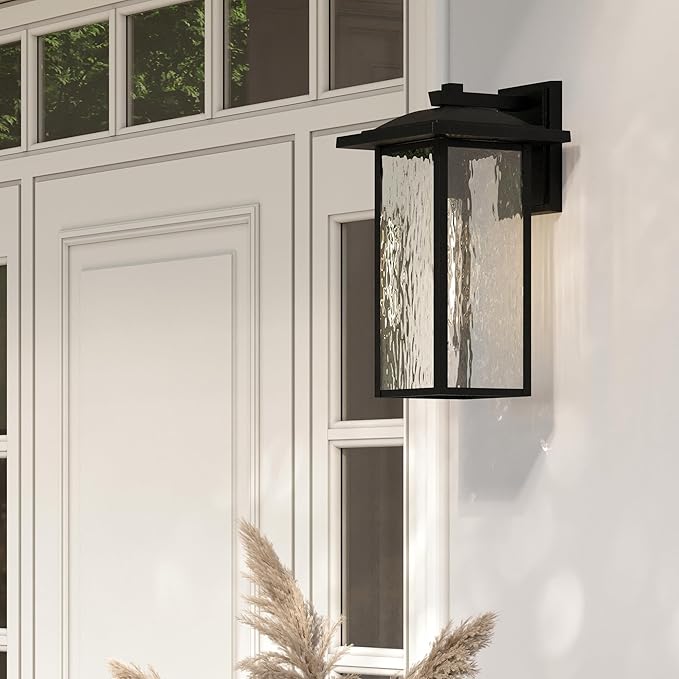 Kichler 20" Capanna 1-Light Extra-Large Wall Light with Clear Water Glass in Textured Black, for Porch, Patio, Garage, Front Door, (20" x 10.75"), 49928BKT