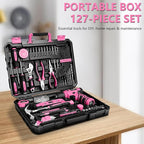 Drill Set: Tool Set with 8V Pink Cordless Drill, Home Tool Kit with Drill, Hand Tool Kits for Women, Homeowner, Diyer, Handyman, 127Piece