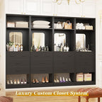 Unikito 50 Inch Closet System with Drawers, 4FT Sturdy Closets Organizer with Storage Shelves and Mirror Design, Freestanding Wood Walk in Closet Towers, Easy Assembly, Max Load 1000 LBS, Black