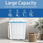 Portable Mini Twin Tub 18Lbs Washing Machine with Drying Rack & 10 Hangers, Washer(11Lbs) and Spinner(7Lbs) Combo with Timer Knob, Compact Semi-automatic Laundry Washer for Home Dorm Apartment, Blue