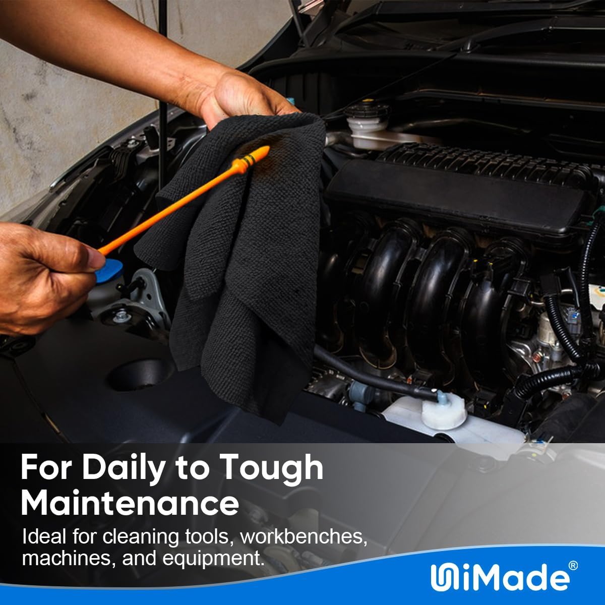 Shop Towel Rags, 20 Pack Reusable Shop Rags Bulk Microfiber Cleaning Cloth Lint Free Cleaning Towels for Car Kitchen Automotive Bar Mechanic Restaurant Garage, 11.5"x 11.5", Black