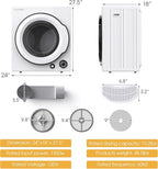 COSTWAY Portable Clothes Dryer, 13.2 LBS Front Load Compact Laundry Dryer with Stainless Steel Drum, 5 Drying Programs and Adjustable Exhaust Vent, Electric Tumble Laundry Dryer, 1350W, White