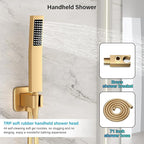 Gold Shower Faucet Set, Rainfall Shower System with Rain Shower Head and Handle Set, Wall Mounted Shower Fixtures, Full Metal Trim Repair Kit 10 inch Paint Gold (With Shower Valve)