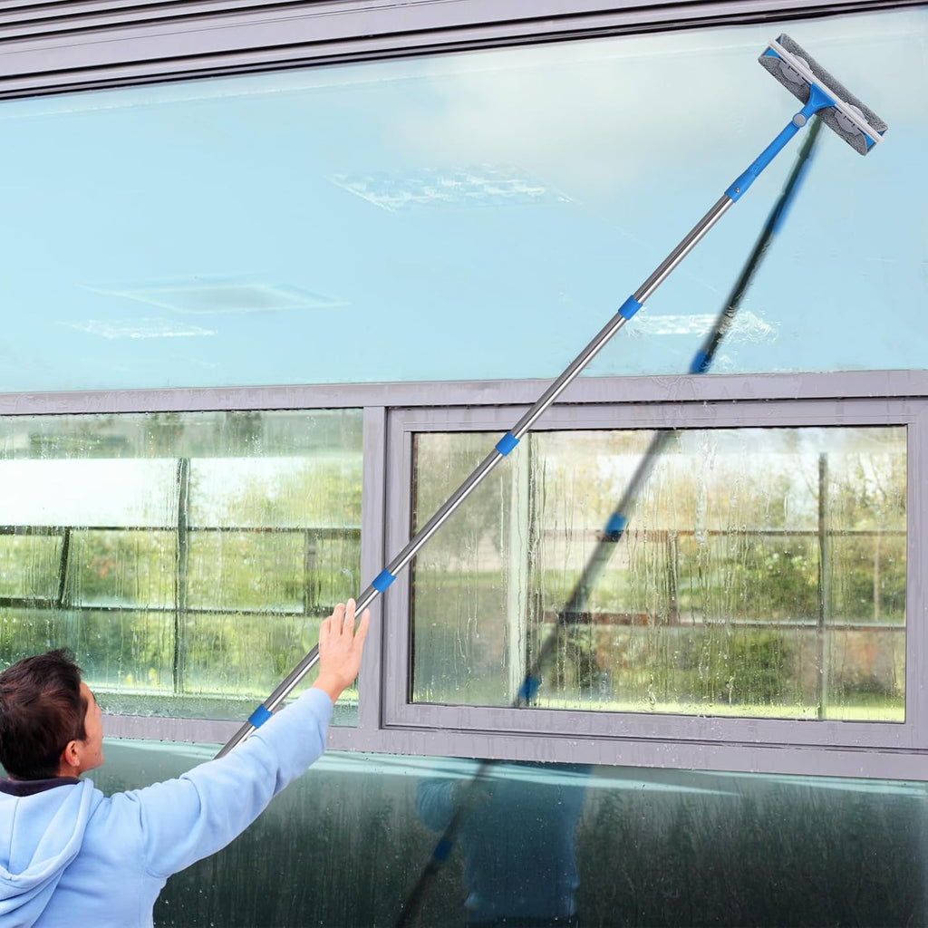 15 Feet High Reach Window Squeegee with Extension Pole(10Ft), 2-in-1 Window Cleaner Tool, Window Washing Kit, Long Window Cleaning Equipment for High Indoor Outdoor Windows Car RV Windshield