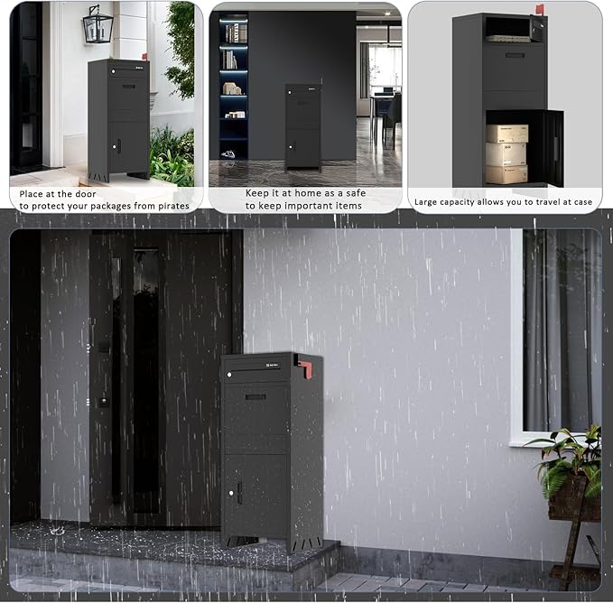 Package Delivery Boxes for Outside, Parcel Drop Boxes with Lock, Custom Address Stickers Package Drop Boxes for Outside is Weatherproof,Package Delivery Box for Porch,Need to Install (14.5*17.5*43 in)