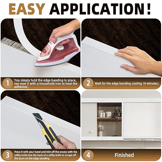 GSCIT Club White Edge Banding, 1 1/2 inch x 25ft Melamine Edge Banding with Hot Melt Adhesive Pre-glued Edge Banding Flexible Edging for Plywood Cabinet Furniture