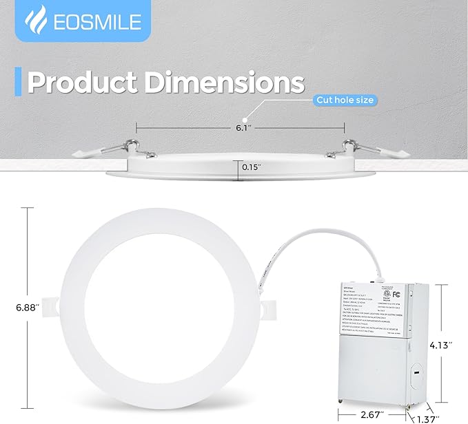 12 Pack 6 Inch Ultra-Thin LED Recessed Light with Junction Box 5CCT Adjustable Dimmable Can-Killer Downlight,1100LM, 12W, 120V, ETL FCC