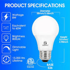 E ENERGETIC LIGHTING Dimmable LED Light Bulbs, 60W Equivalent, Soft White 2700K, 8W 800 Lumens LED Bulbs, E26 Base Standard Light Bulbs, ETL Listed, 20 Packs