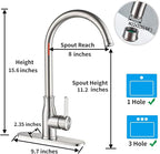 Single Handle Kitchen Faucet Stainless Steel Brushed Nickel，Modern High Arc Kitchen Sink Faucet, Commercial Bar Sink Faucet One Hole with Deck