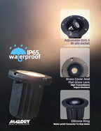 MALORY Brass Top Cover Landscape Well Lights, (4.6''H) 12V Low Voltage Outdoor In Ground Lights,Landscape Lighting for Pathway, Driveway and Garden 10-Pack with Bulb (Flat Top)