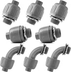 1/2-Inch Electrical Conduit Connector Kit,8-Pack Nonmetallic Plastic Liquid Tight Connector with 5 Straight,3 90 Degree Angle Fittings