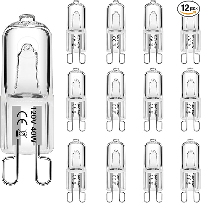 G9 Bulb 40W 120V G9 Halogen Light Bulbs 2 Pin for Hood Light Oven Bulb Replacement Dimmable Warm White (12 Pack)