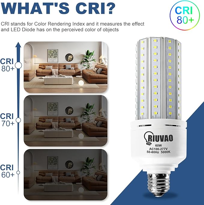 2 Pack 60W LED Corn Light Bulb 500W Equivalent Bulb 7500 Lumen 5000K Cool Daylight White E26/E27 Medium Base for Outdoor Indoor Large Area Garage Warehouse Factory Backyard