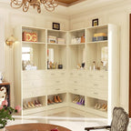 Unikito 100 Inch Closet System with Drawers, 8FT Wood Closets Organizer with Mirror Design, Freestanding Heavy Duty Walk in Closet Towers for Bedroom, Easy Assembly, Max Load 2000 LBS, White Oak