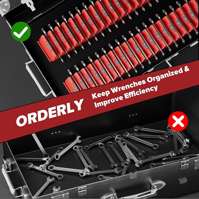 80PCS Modular Wrench Organizer Wrench Holder - Wrench Tool Organizers for Tool Drawer Storage, Wrench Storage Set with Metric & SAE Label, Wrench Rack Tool Gift for Professional Mechanics Men, Red