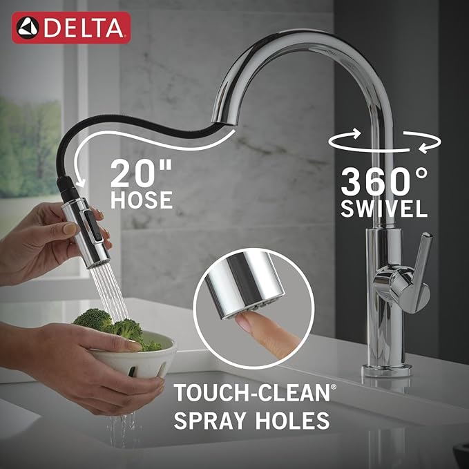 Delta Nicoli Chrome Kitchen Faucet with Pull Down Sprayer, Modern Single Hole Kitchen Sink Faucet, Single Handle, Chrome 19867LF