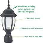 LIT-PaTH LED Outdoor Post Lighting Fixture, Pole Lantern, 9.5W 800 Lumens, 3000K Warm White, Aluminum Housing Plus Glass, Matte Black Finish, 1-Pack