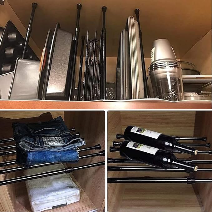 6 Pcs Window Security Bars, Adjustable Sliding Glass Door Bar Sliding Door Security Bar Window Safety Lock Bar with Rubber Tips for Children Home, Extends from 15.8-27.6 Inch, Black