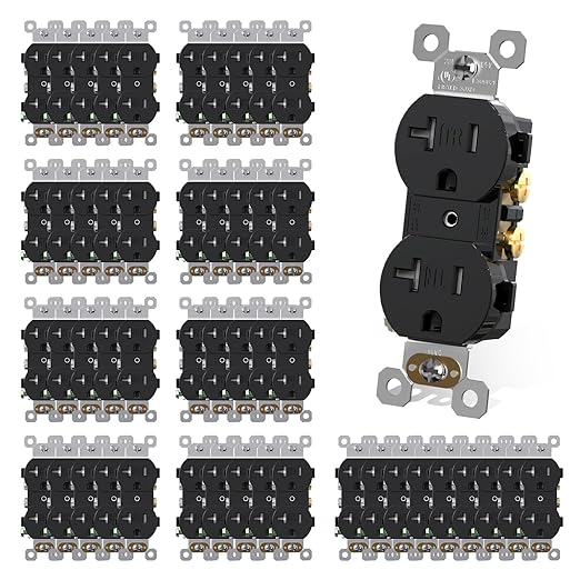 AIDA 20 Amps Outlets Duplex Electrical Receptacle Outlets,Tamper Resistant,Heavy-Duty Receptacle Wall Outlet,Residential,TR,3-Wire, Self-Grounding Clip, NEMA 5-20R,UL Listed (50 Pack, Black