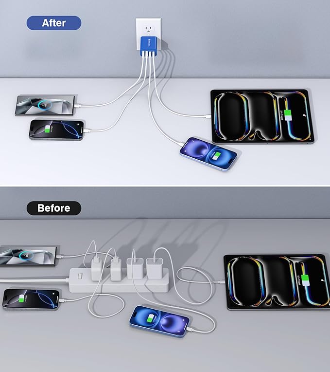 40W USB C Super Fast Charger Cube,2 Pack PD + QC Charging Block Power Adapter 4 Port Wall Mount Plug for iPhone 17 16 15 14 13 12, Motorola, LG, Google Pixel 6a/6 Pro/6/5a/5/4/4A Box Brick (Dark Blue)