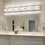 SOLFART LED Modern Bathroom Vanity Lights Over Mirror Fixture Brushed Nickel Vanity Light 6 Light LED Nickel Wall Light
