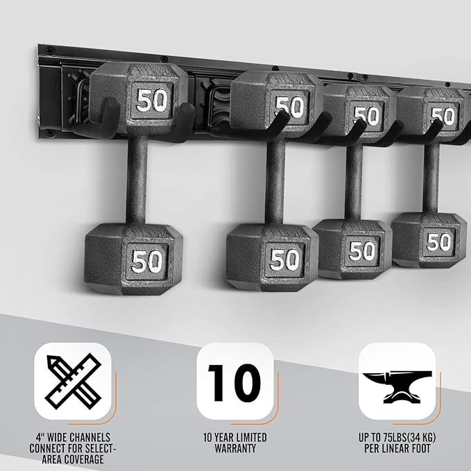 Garden Tool Storage Rack, Outdoor Power Tools Hangers for Garage Wall Organization with 6 assorted Multi-Purpose Hooks, Organizer Holders for Landscaping Equipment, Folding Chairs, Ladders etc.