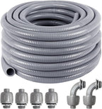 1-1/4inch 50FT Electrical Conduit Kit,Liquid-Tight Conduit and Connector Kit with 4 Straight and 2 Angle Fittings Included,Flexible Non Metallic Liquid - Tight Conduit(1-1/4" Dia,50 Feet)