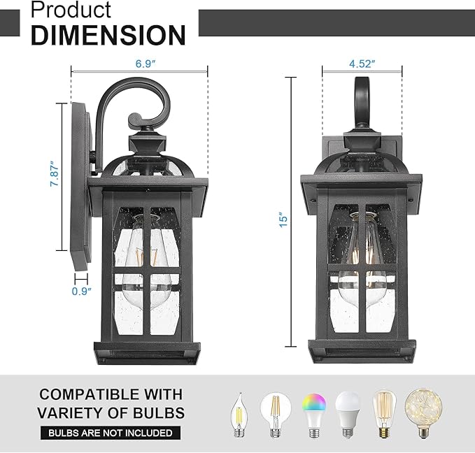 Darkaway Outdoor Wall Lights, Exterior Light Fixture with Seeded Glass, Aluminum Anti-Rust Exterior Lights Sconces Lighting for House Porch Yard Hallway Doorway Garage