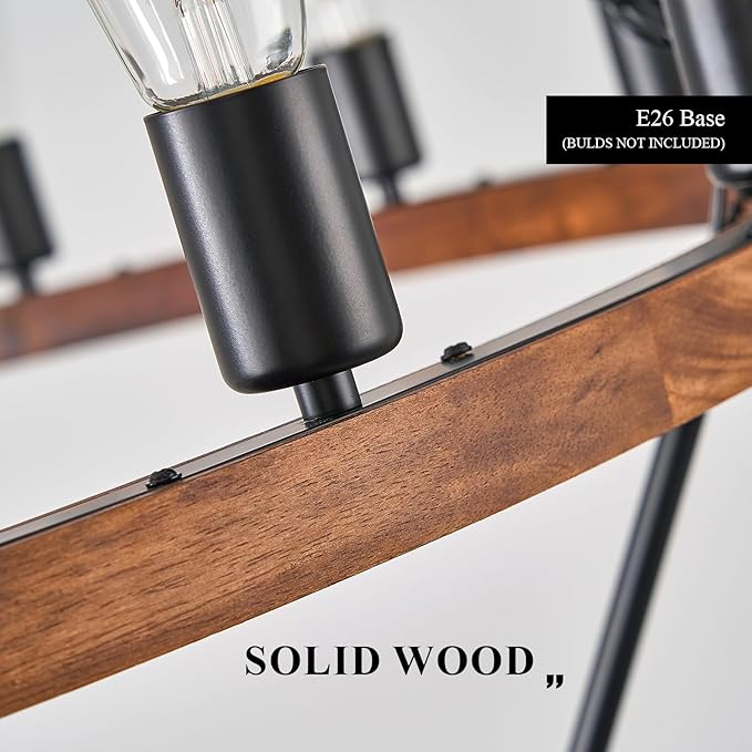 2 Tier Wooden Wagon Wheel Chandelier 43.3'' Farmhouse 24 Lights(16+8) Black Rustic Light Fixture 2-Story Round Wood Chandelier for High Ceiling Living Dining Room Foyer Villa