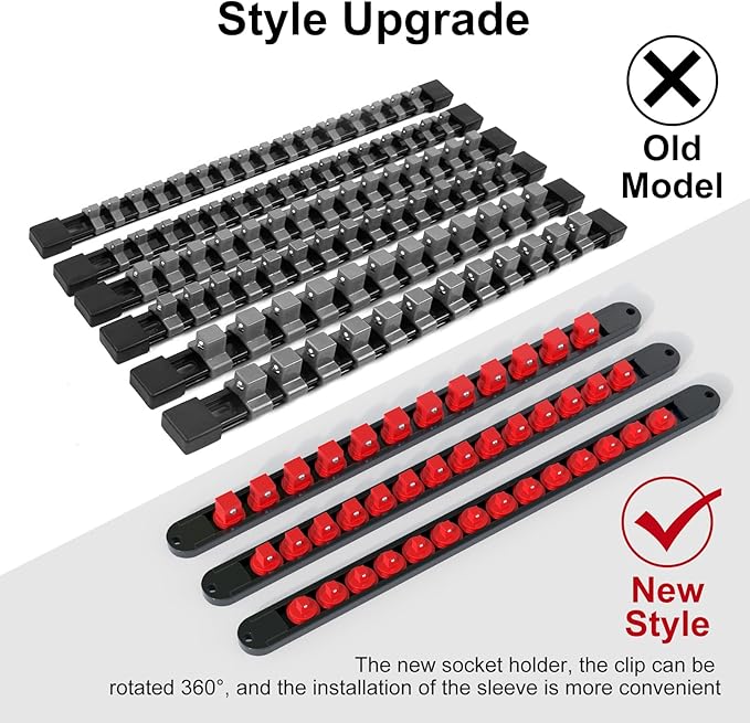 FivePears 3PCS 360° Socket Organizer Twist Lock,3/8 1/4 1/2 Socket Storage Rails, Premium Quality Socket Holders for Tool Box ，Tool Carts，Contains up to 40 Clips (Blue, Red and Black)