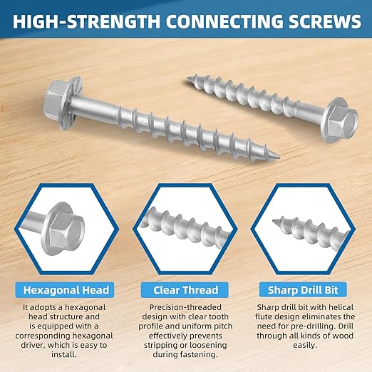 Upgrade SD Connector Screws, #9 x 1-1/2" Heavy-Duty Joist Hanger Screws, 500-Hour Salt Spray Rust Prevention Grade, 1/4" Hex Head with 0.370"-Dia, Replace 10D Nails and Simpson SD9112R100, 300-QTY