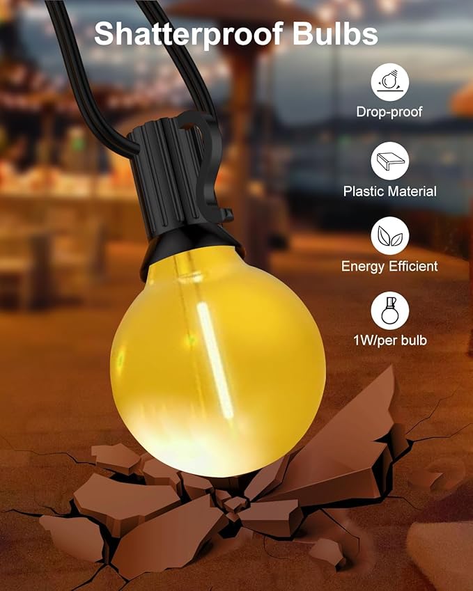 5 Pack G40 Yellow LED Replacement Christmas Light Bulbs,E12 Candelabra Base, Shatterproof Plastic, for Christmas Outdoor String Lights (5 PCS)