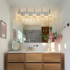 5-Light Crystal Vanity Light, Modern Chrome Bathroom Wall Sconce with K9 Crystal Shades, 42.51" Long Over Mirror Lighting for Vanity, Makeup, Hallway, Elegant & Easy Installation