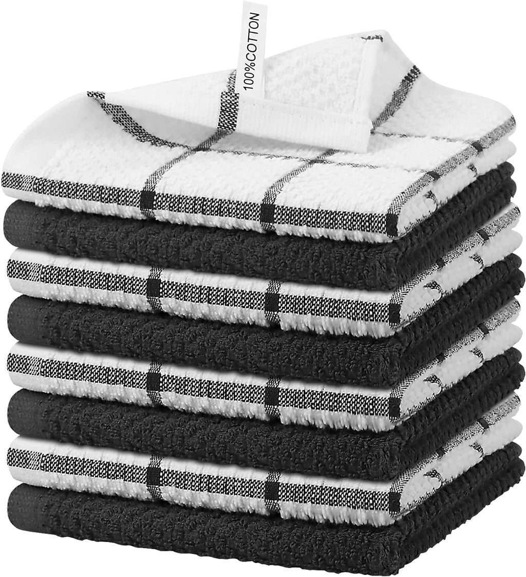 Nialnant Cotton Terry Dish Cloths,Super Soft Dish Towels for Kitchen,Absorbent Dish Rags for Cleaning,12x12 Inches,Black