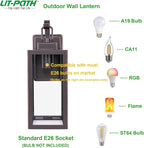 LIT-PaTH Outdoor Wall Lantern, Wall Sconce as Porch Lighting Fixture, E26 Medium Base Max 60W, Anti-Rust Metal with Glass Shade, Oil Rubbed Bronze Finish, 2-Pack