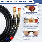 12 FT Air Line Hose Assembly with 1/2" NPT Swivel Fitting Straight Heavy Duty Power Hoses Set Spring Guard Grips DOT Fittings on Both Ends with Glad Hands Set for Semi Truck Trailer Tractor