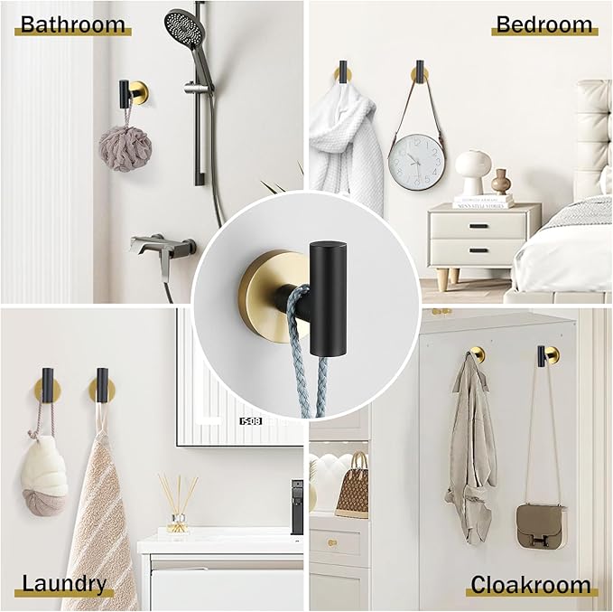 Black and Gold Towel Bar Set 6 Pieces Bathroom Hardware Accessories Set Include 19.68/23.6 in Towel Bar Towel Ring Towel Hook and Toilet Paper Holder Stainless Steel Wall Mounted