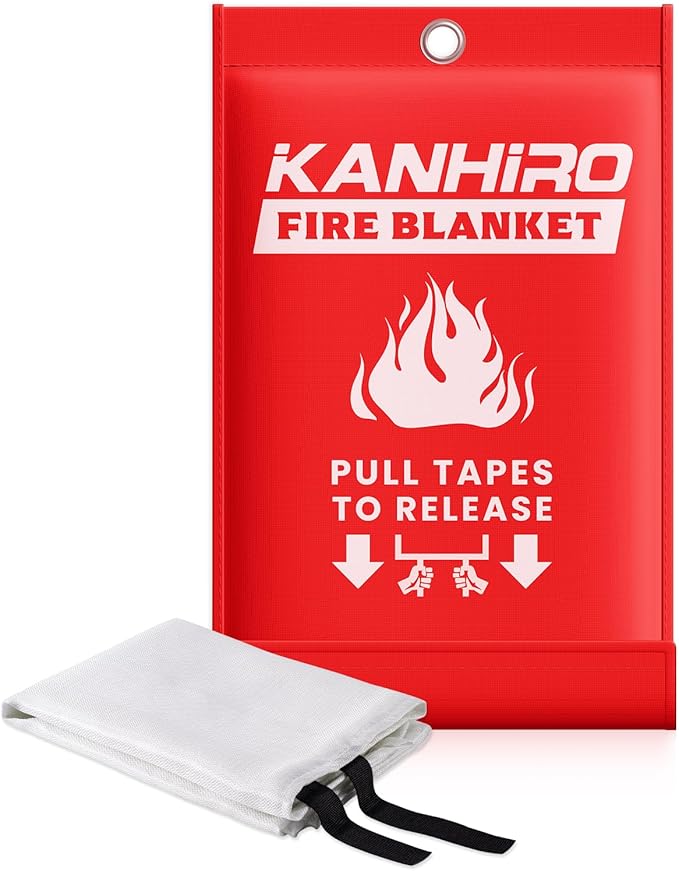 KANHIRO Emergency Fire Blanket for Home Kitchen - Fiberglass Fire Suppression Blanket Great for School, Fireplace, Grill, Car, Office, Warehouse (1 Pack, 39 in X 39 in)