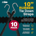 Miloo Rubber Bungee Cords with Hooks - Heavy Duty Tarp and Cargo Straps - Made in USA - 10 Inch Pack of 10