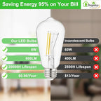 Depuley LED Light Bulbs E26: 12-Pack Chandeleir Lights Bulb 6W Equivalent 60W - Edison Vintage Bulbs Daylight 5000K ST58 Clear Glass Bulb 800LM 80+CRI Non-Dimmable