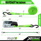 XSTRAP STANDARD Ratchet Tie Down Straps 4Pk 15Ft 1500Lb Break Strength, Cargo Straps for Moving Appliances, Lawn Equipment, Motorcycle, Includes 2 Bungee Cord