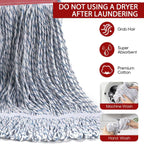 Matthew Cleaning Looped-End Pack of 12 Cotton,1.25'' Universal Headband Heavy Duty Commercial Mop Head Replacement for Indoor&Outdoor Use,Grease Stain Floor Cleaning String Mops Head Refill