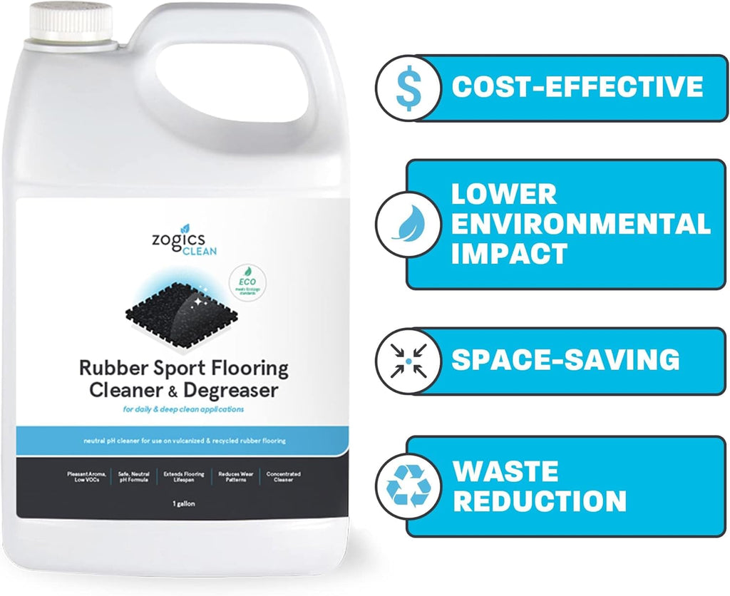Zogics Rubber Flooring Cleaner and Degreaser – Cleaner Concentrate and Heavy Duty Degreaser for Rubber Floors and Mats, Biodegradable and Non Toxic Cleaner (1 Gallon)