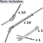 1/8 inch T316 Stainless Steel Adjustable Angle Single-Screw Cable Railing Kit/Hardware for Wood Posts，Marine Grade (10 Pairs)